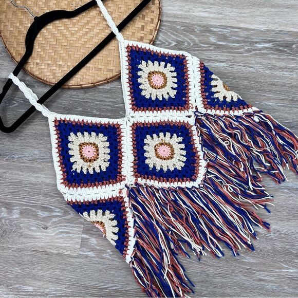 Bohemian crochet‎ knit fringe sleeveless top festival - Picture 4 of 4